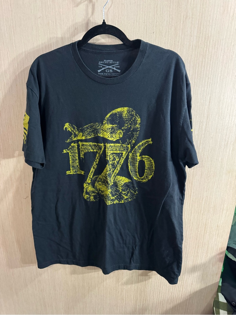 Grunt Style Black Tee with Yellow 1776 Graphic Size XL